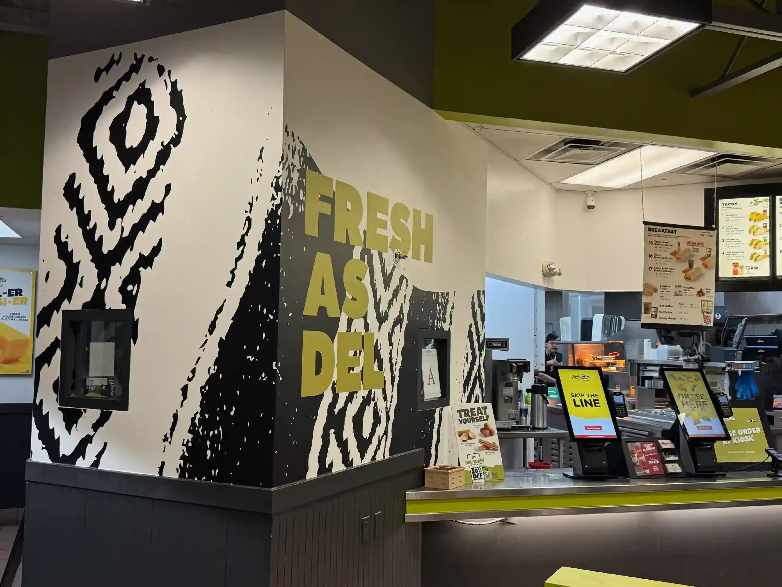 Commercial interior with a bold graphic wallcovering feature